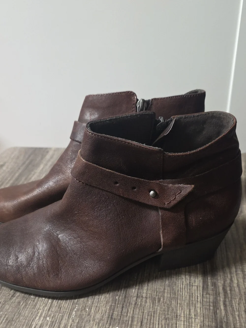 Clarks Dark Brown Leather Ankle Booties with Strap Detail Size 9